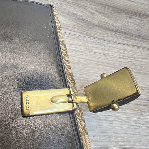 Gucci Canvas Long Wallet- Rare Brown Wood Magnet Clasp Vintage Monogram - Picture 7 of 16